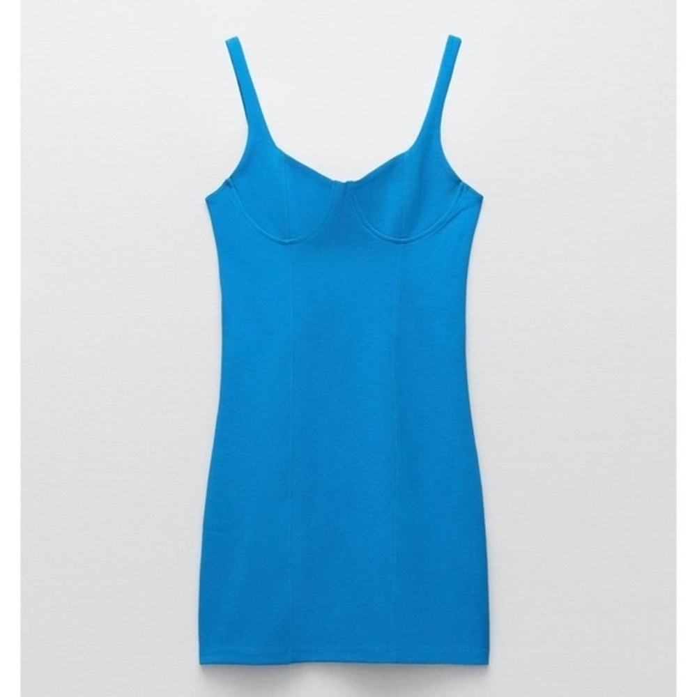 Zara blue corset stitch bodycon mini dress - small